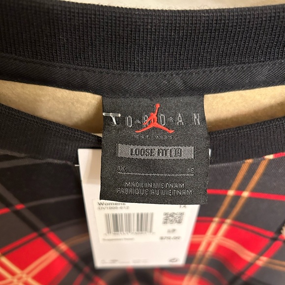 NWT Nike Jordan Brooklyn Plaid Fleece Loose Fit Crew Sweatshirt Women’s - Picture 5 of 7